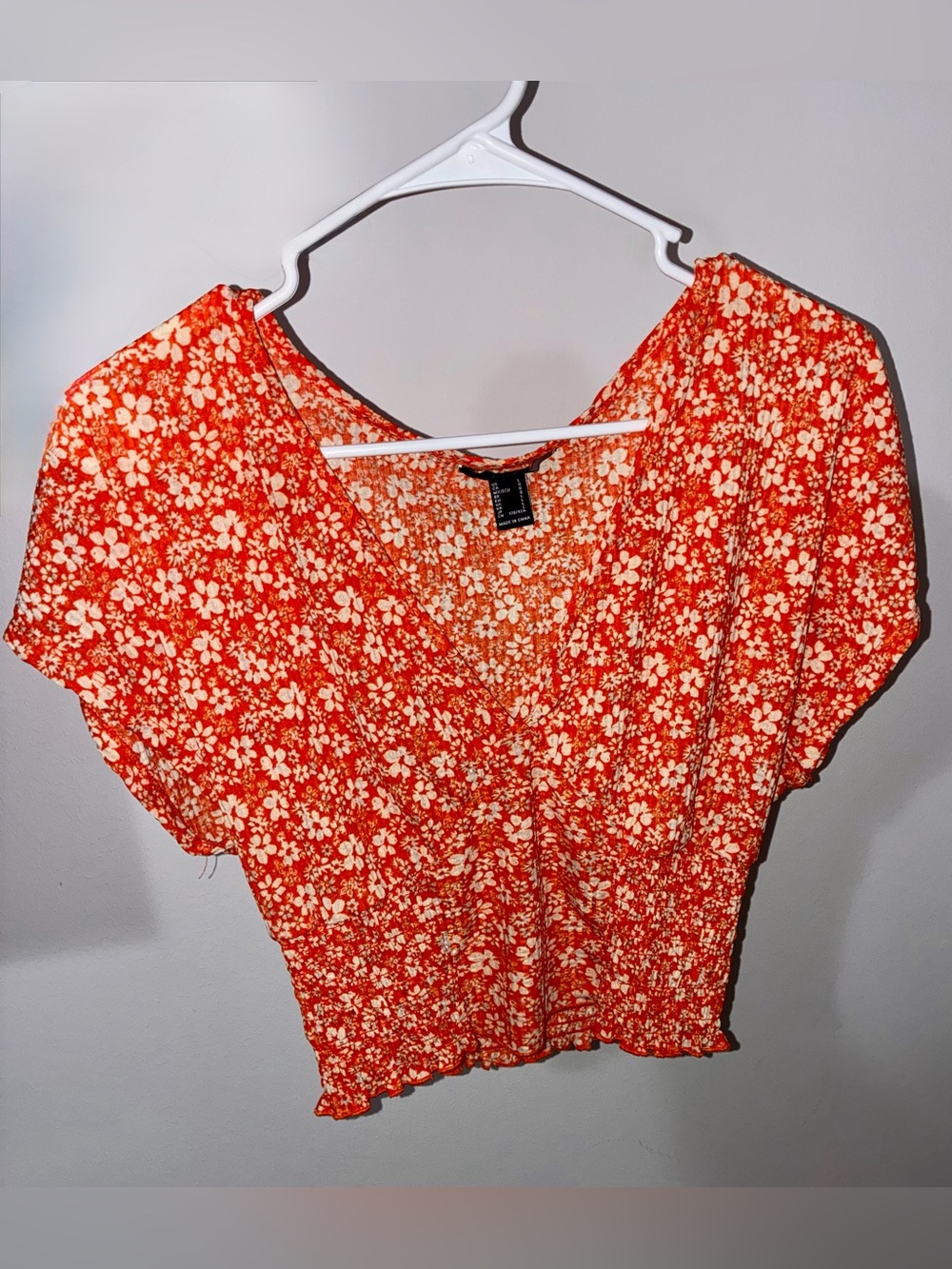 Forever 21 Orange Floral V-Neck Crop Top
